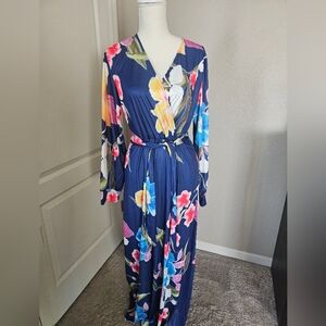 Floral Maxi Dress - Blue and Pink